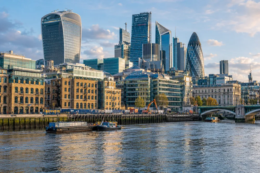 Commercial buildings along the River Thames in London